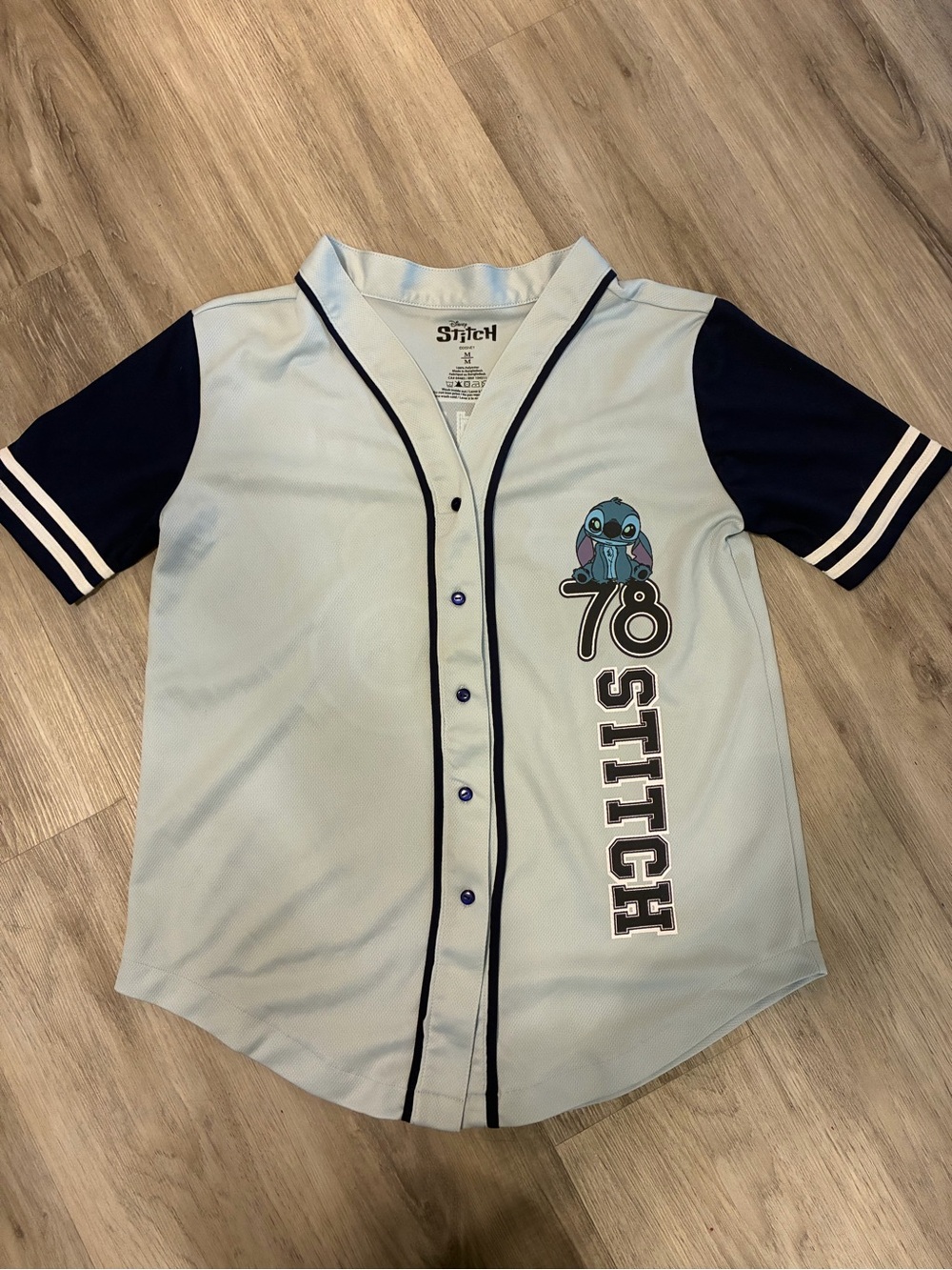Disney Stitch Light Blue & Navy Adult Baseball Jersey